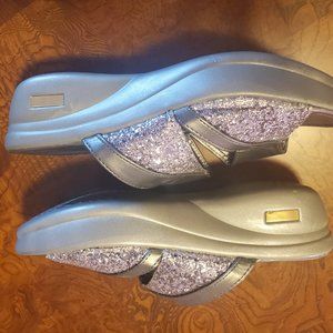 Sparkly Silver Slip On Sandals - Never Worn
